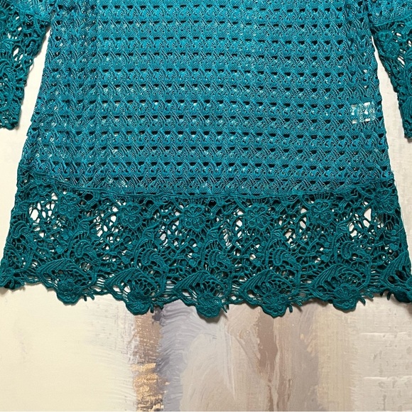 UMGEE Crochet Knit Tunic Cover-Up Womens L Boho Beach Hippie Turquoise Blue - Picture 3 of 16